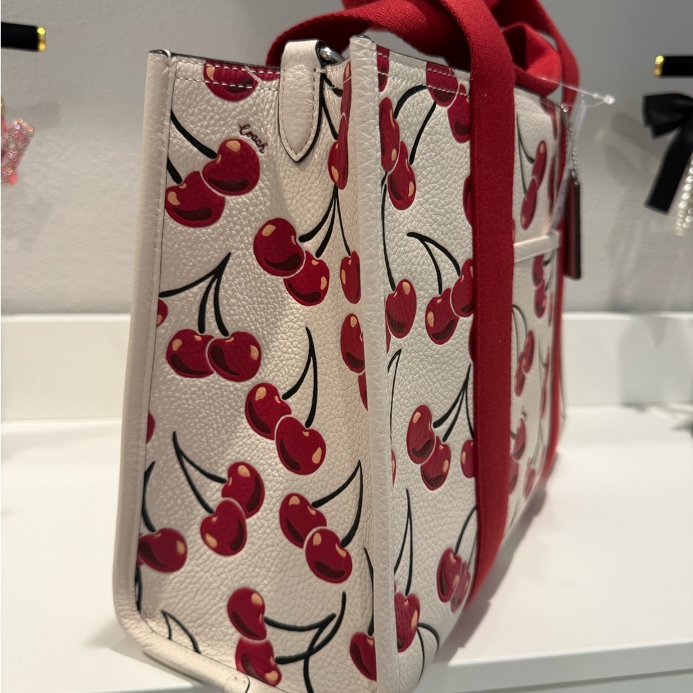 NWT Coach Cherry Print leather Tote - Red and White - Picture 4 of 8